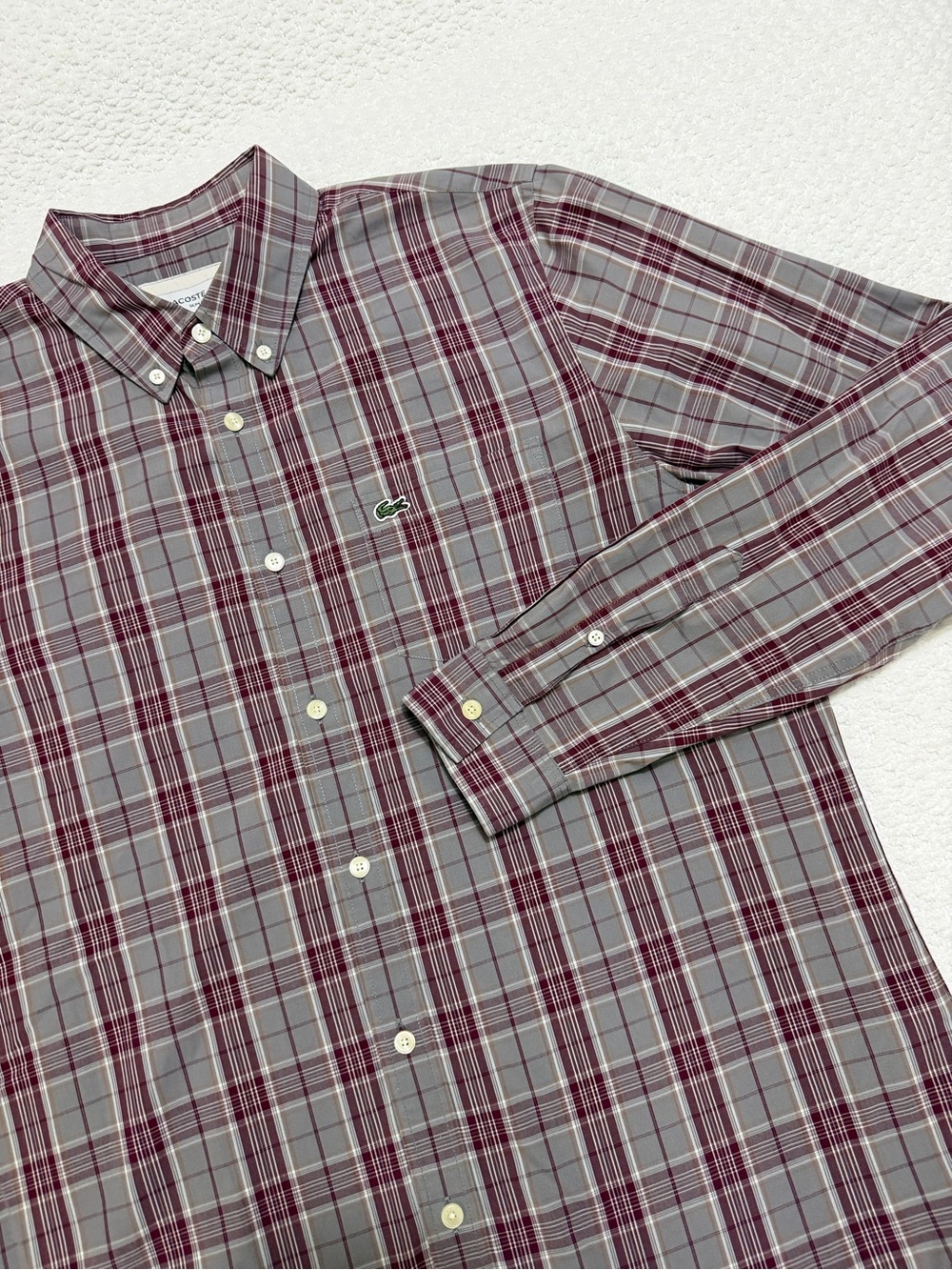 Lacoste Slim Fit Stretch Plaid Long Sleeve Button Down Men’s Size Large